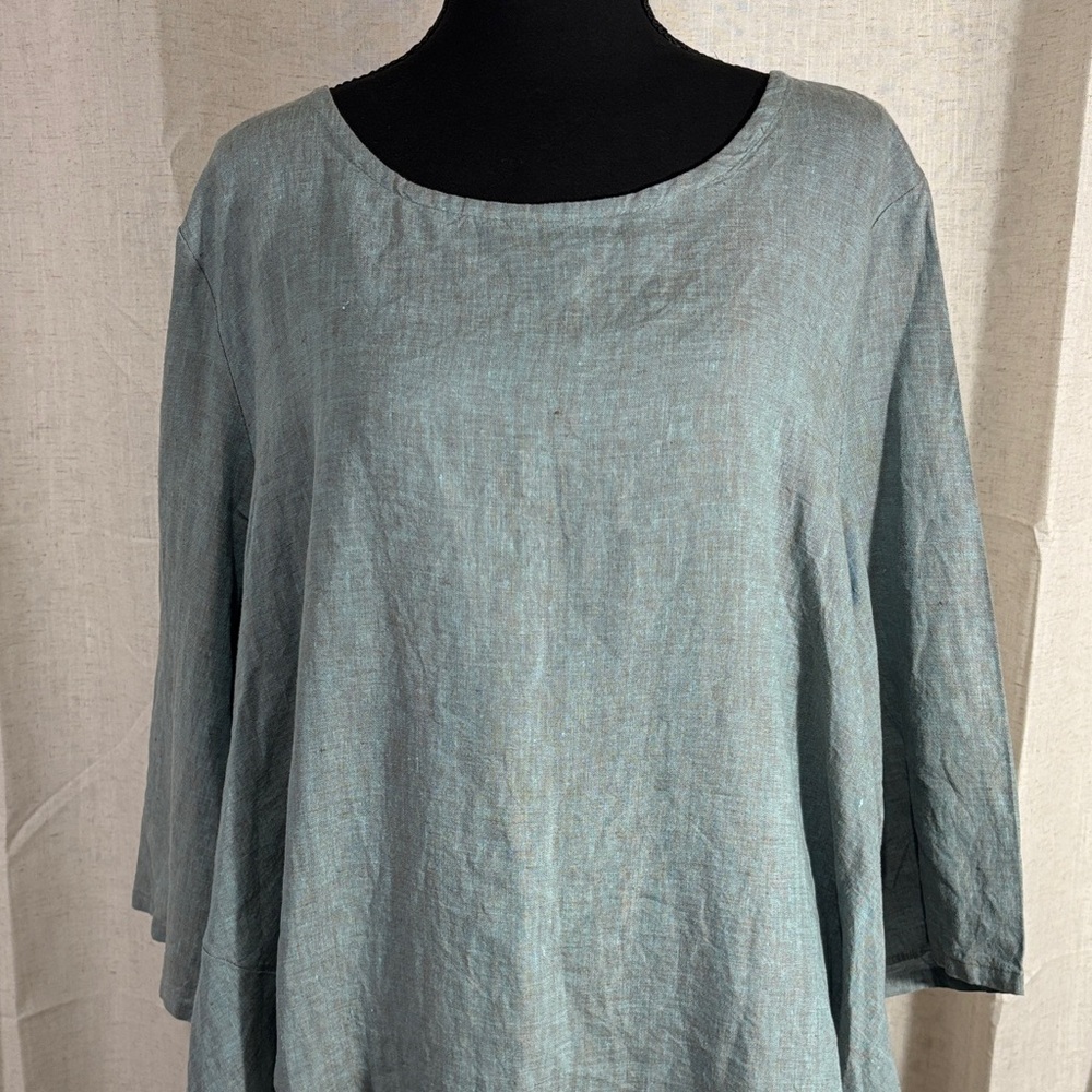 bryn Walker Teal Gray Linen Asymmetrical Tunic Top